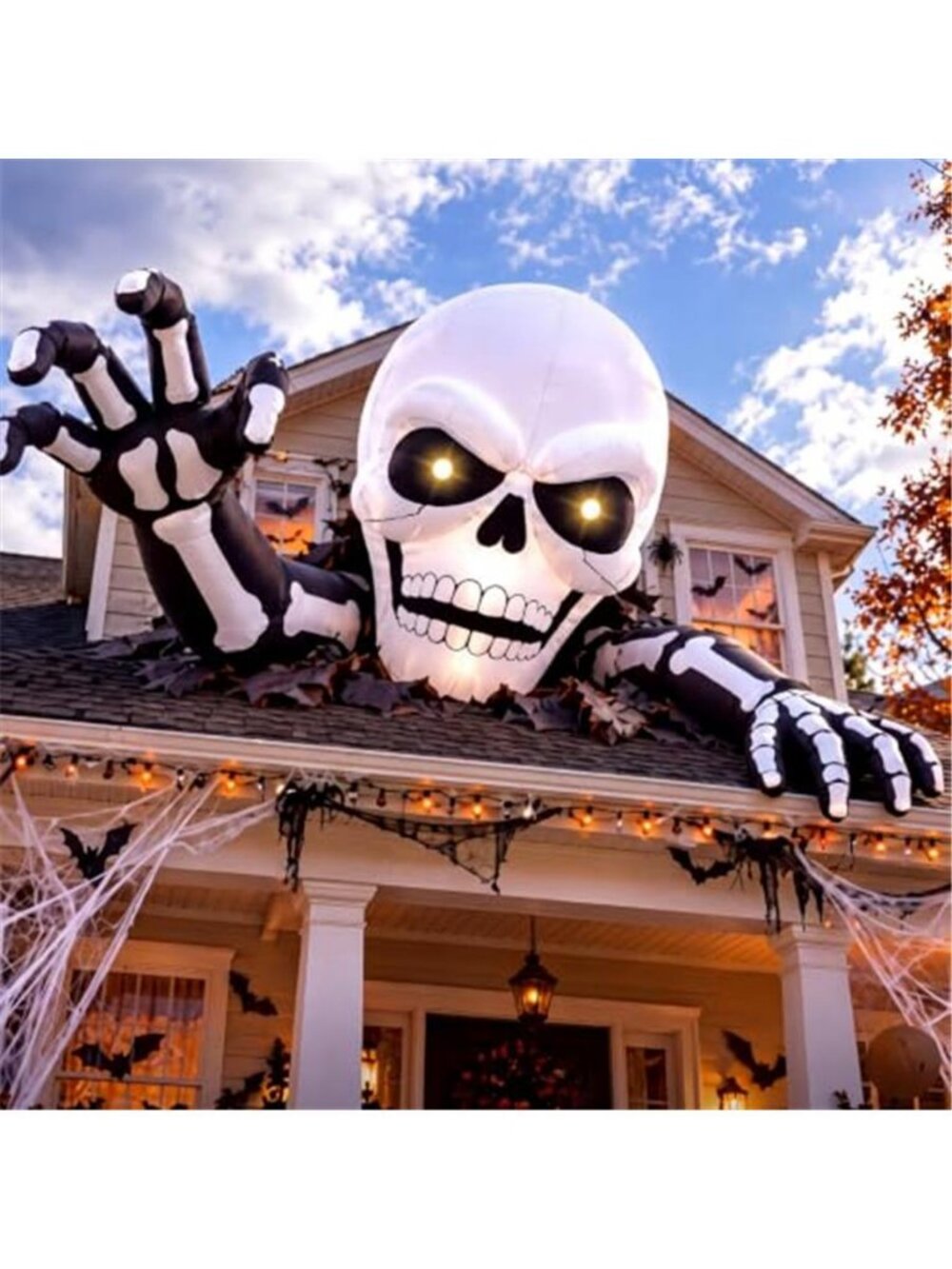 3 Pcs Giant Halloween Inflatable Skeleton with LED Lights Outdoor Decors